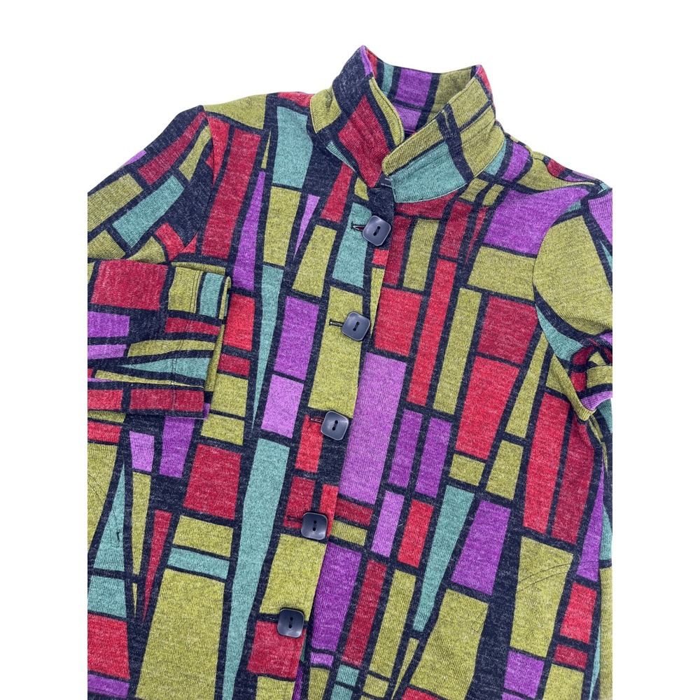 Ali Miles Womens‎ PM Multi Color Geometric Block Print Button Front Cardigan Top